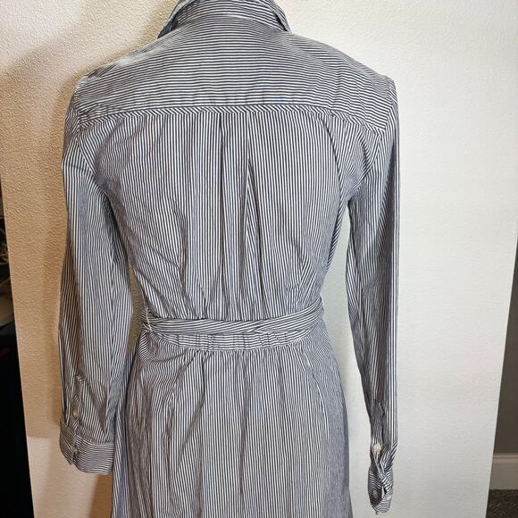 J. by J.Crew Blue Striped Shirt Dress Women’s 6 Belted Button Down Cotton - Picture 2 of 7